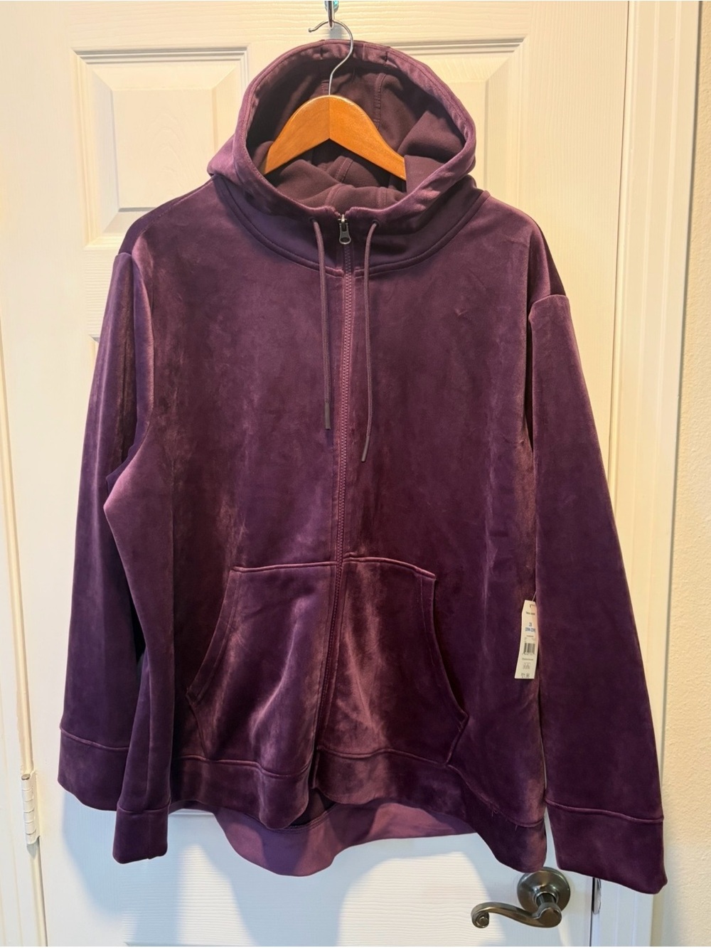 Women's Plush Zip-Up Hoodie Jacket - Purple